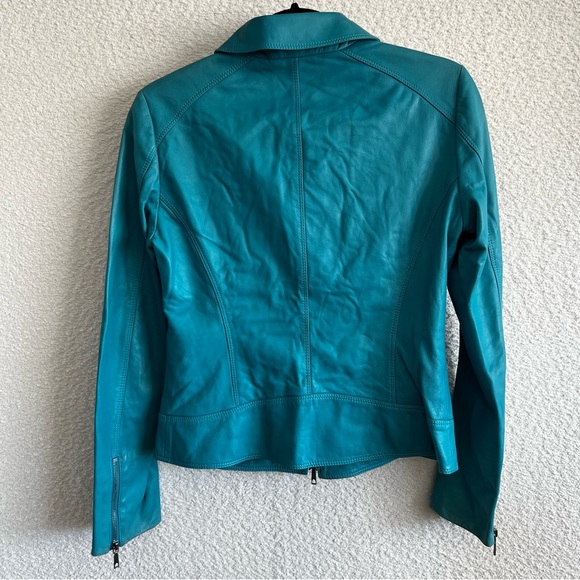 Lafayette 148 New York Women’s Teal 100% Leather Zipper Jacket Size 2 - Picture 3 of 16